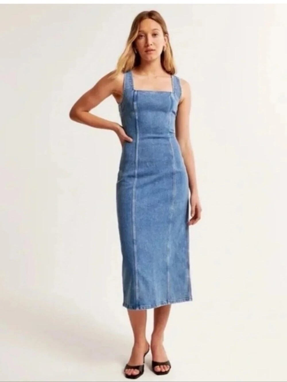 Abercrombie & Fitch Denim Column Midi Dress Sleeveless Blue XS NWT